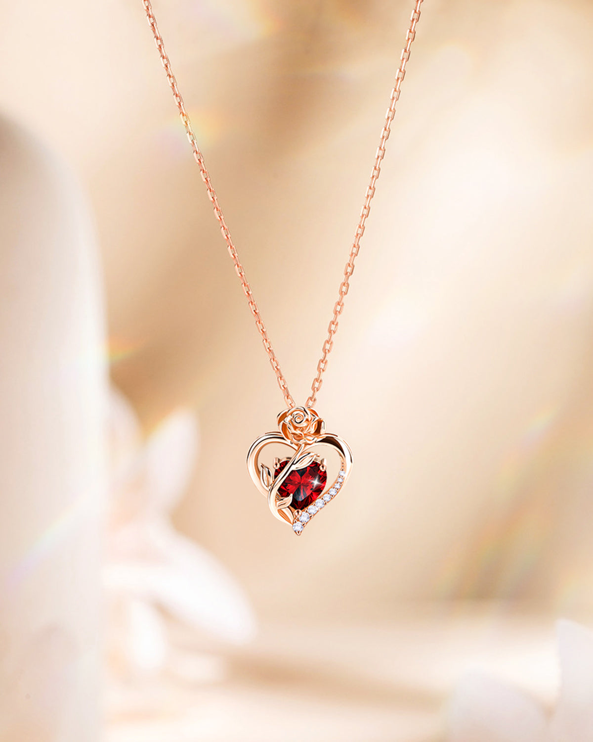 Rose Birthstone Pendant Necklace