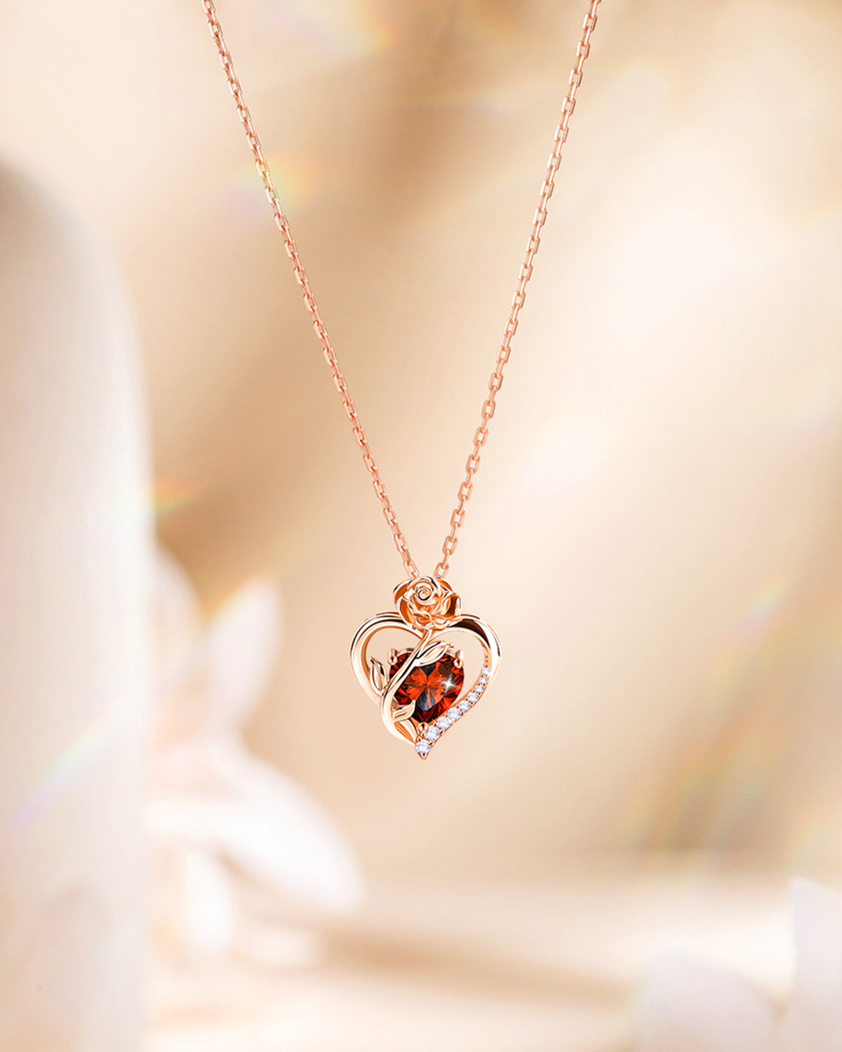 Rose Birthstone Pendant Necklace