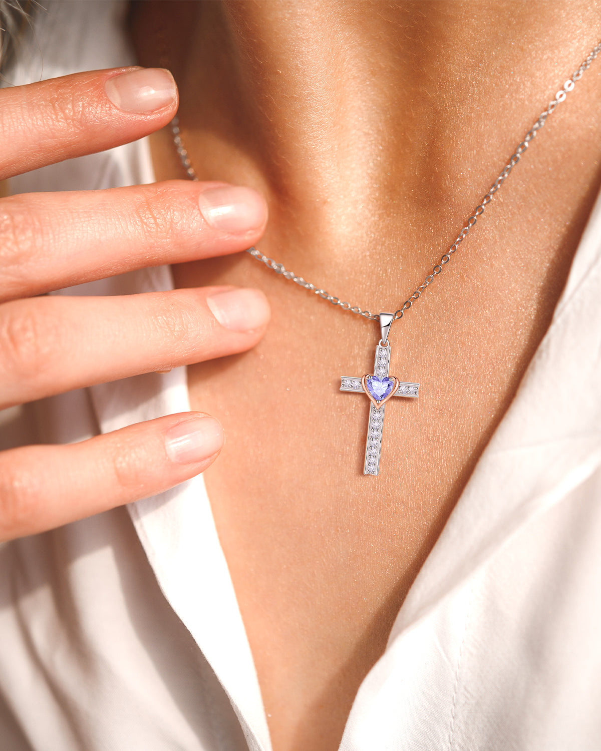 Simple Birthstone Cross Necklace