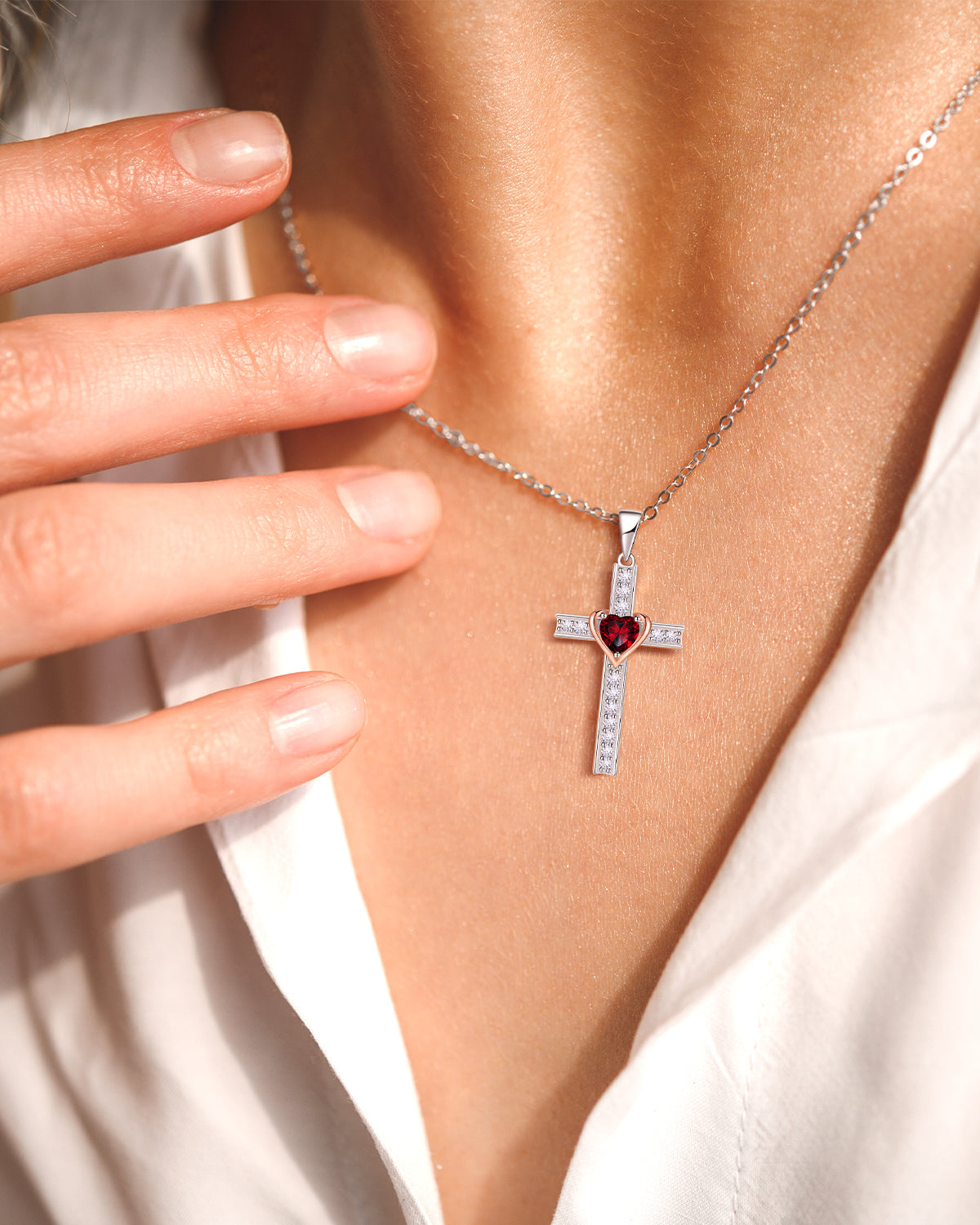 Simple Birthstone Cross Necklace