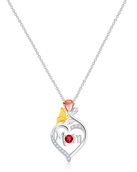 Custom Mom Necklace with Rose, Butterfly & Birthstone